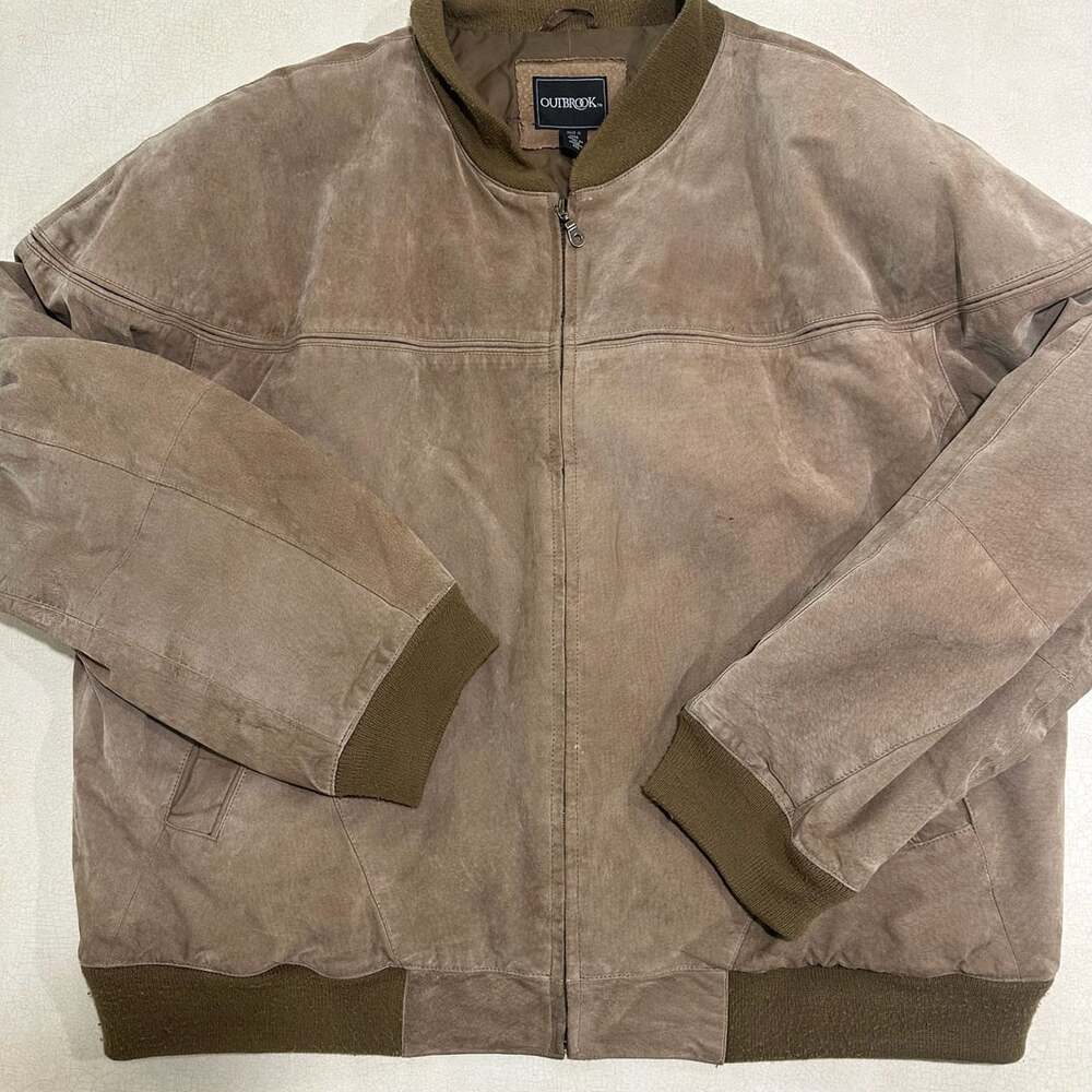 Outbrook Men's Brown Suede Bomber Leather Jacket Size 2XL